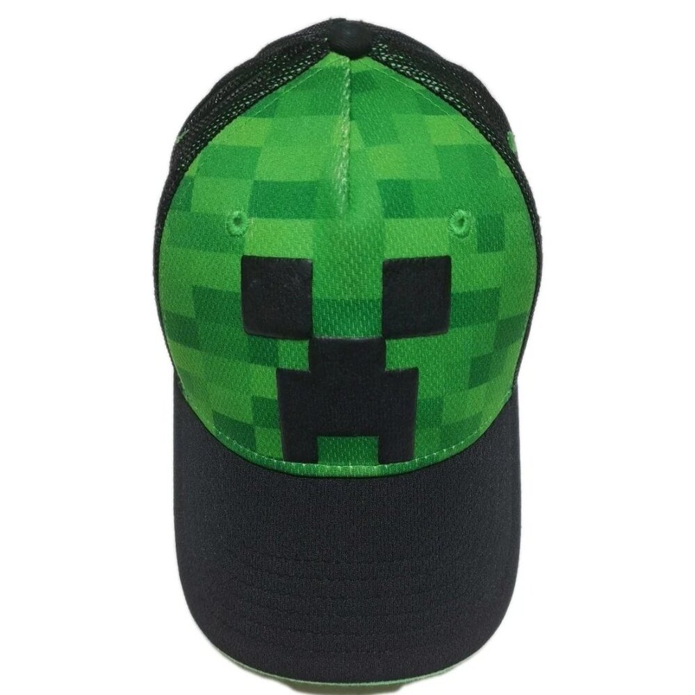 Minecraft Trucker Hat Creeper Youth Adjustable SnapBack Cap Green/Black Unisex - Picture 1 of 8